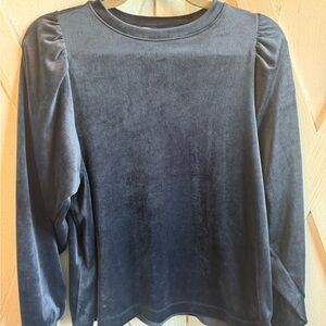 LOFT Black Velvet Puff-Sleeve Sweatshirt